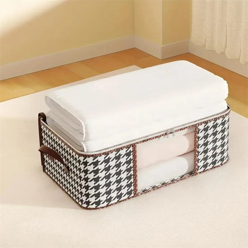 Clothes Storage Box Visible Large Capacity Portable Household Foldable Dustproof Quilt Zipper Container Handles
