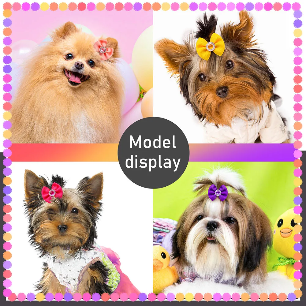 40PCS Dog Hair Bows Solid Diamond Small Dog Bows For Dogs Pets Hair Accessories Pet Dog Grooming Bows Dogs Grooming Accessories 2