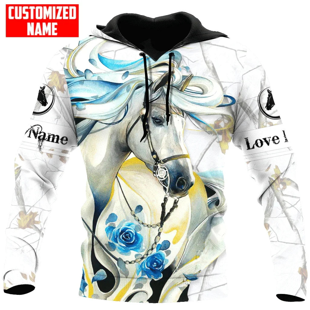 

Autumn Street Outdoor Horse Pattern Sweatshirt Comfortable and Loose Large New Sweatshirt 3D Printing Customizable Name Clothing