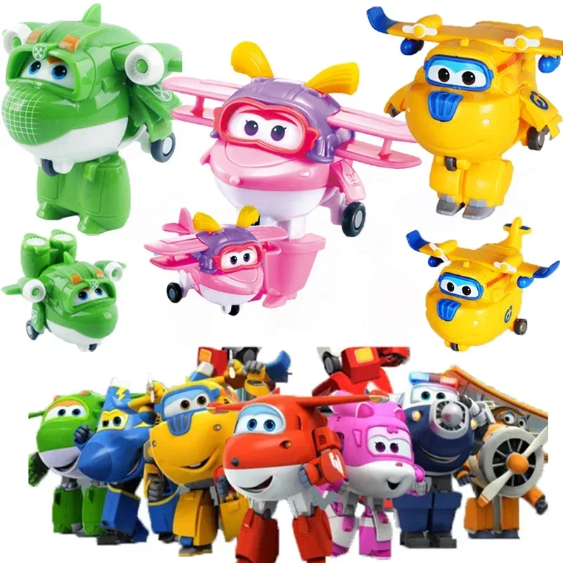 

2 inch Super Wings Action Figures Mini Transforming Jett Dizzy Donnie Bello Anime Deformation Plane Robot Model Toys Kids Gifts