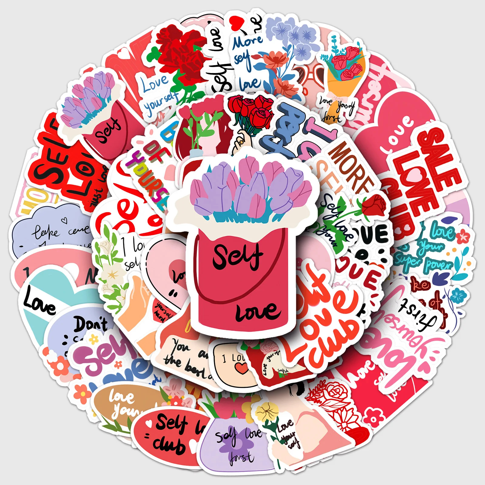 50Pcs Inspirational Self Love Stickers Cute Cartoon Love Yourself  Decorative Label Mental Health Sticker DIY Phone Diary Gift B2