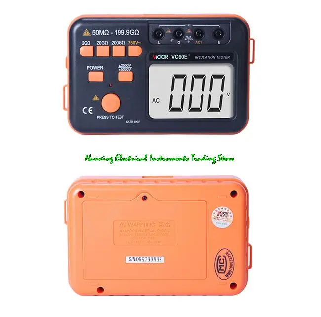 VC60B+ Digital Insulation Resistance Tester Digital Megohmmeter 250V/500V/1000V resistance tester