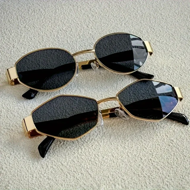 2 paires de lunettes d'été à la mode pour femmes, monture rétro dorée, combinaison de lunettes tendance, monture ronde polygonale 1