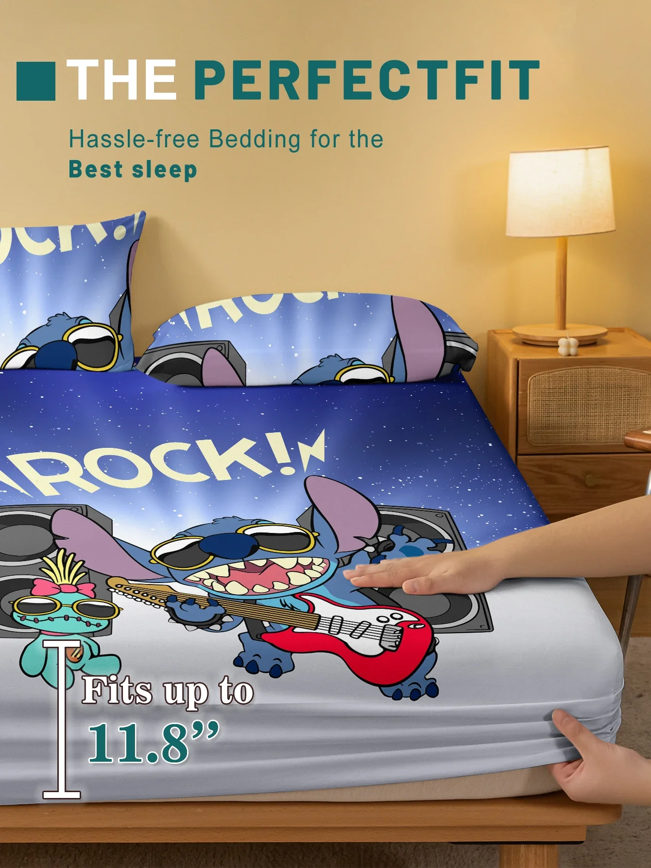 1 cartoon cute Stitch pattern digital printed frosted Fitted Sheet,bedroom printed bed cover,bedding(No pillowcase) 3