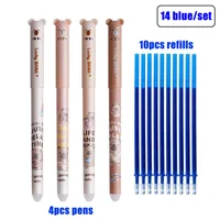 14pcs/set Cute Brown Bear Erasable Gel Pens Fine Tip - 0.5mm, Blue/Black Erasable Ink Pen Refills Rods Washable Handle Supplies 1