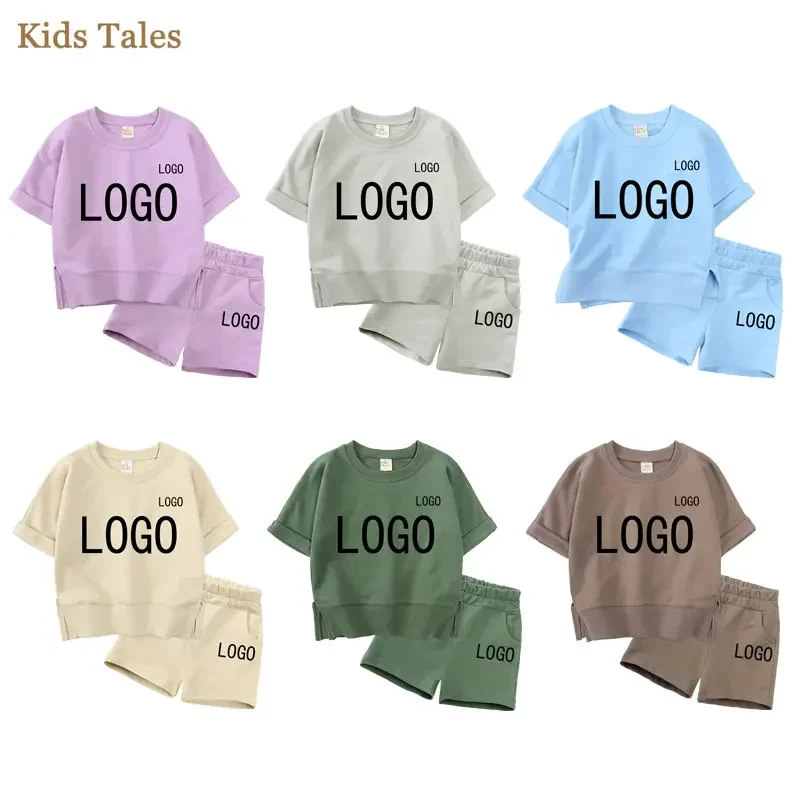 Kids Baby Boys Girls Summer Clothes Toddler Personalized Crewneck Tee + Shorts Children Outfits