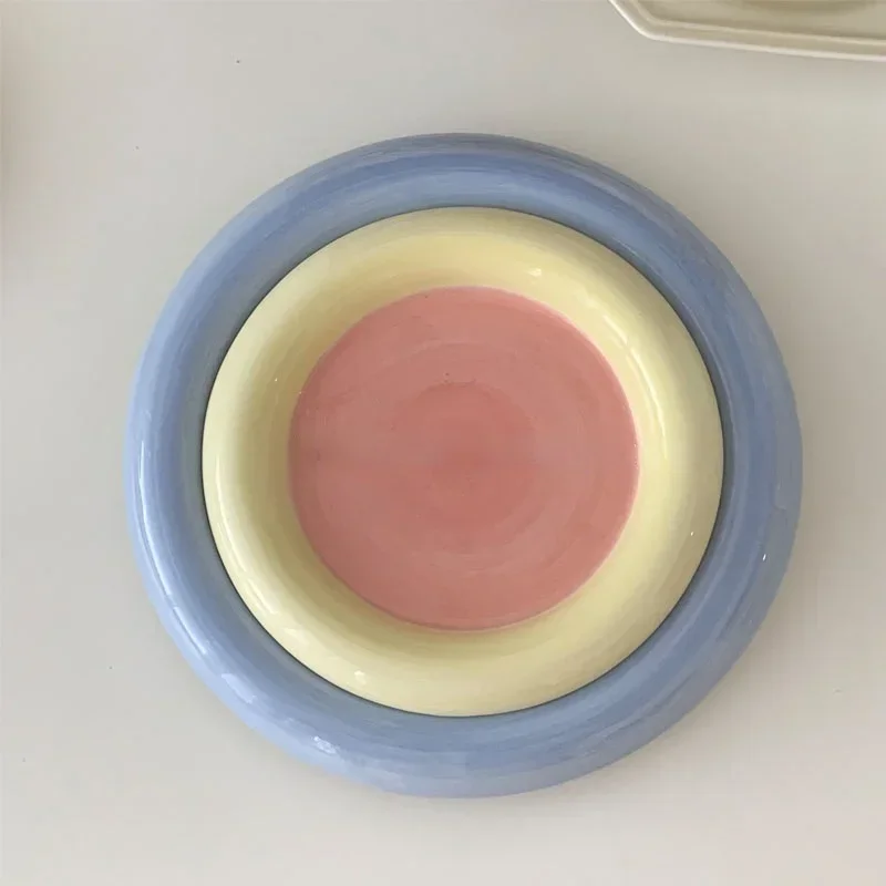 Fruit Plate Ceramic Dessert Plates Korean Flat Plate Hand Paint Jewelry Storage Tray Dessert Plate Fruit Storage Cute Dish Ceramic Plates Candy Flat Bowl