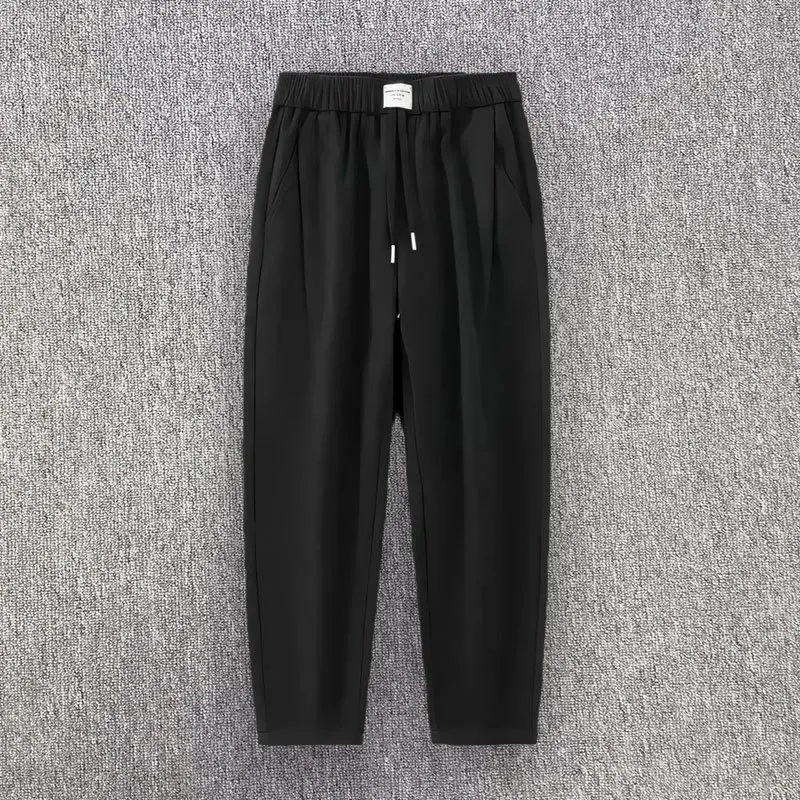 

Men's Suit Pants Summer Breathable Silk Smooth Smooth Anti Wrinkle Straight Leg Trousers Versatile Casual Drawstring Pants Men