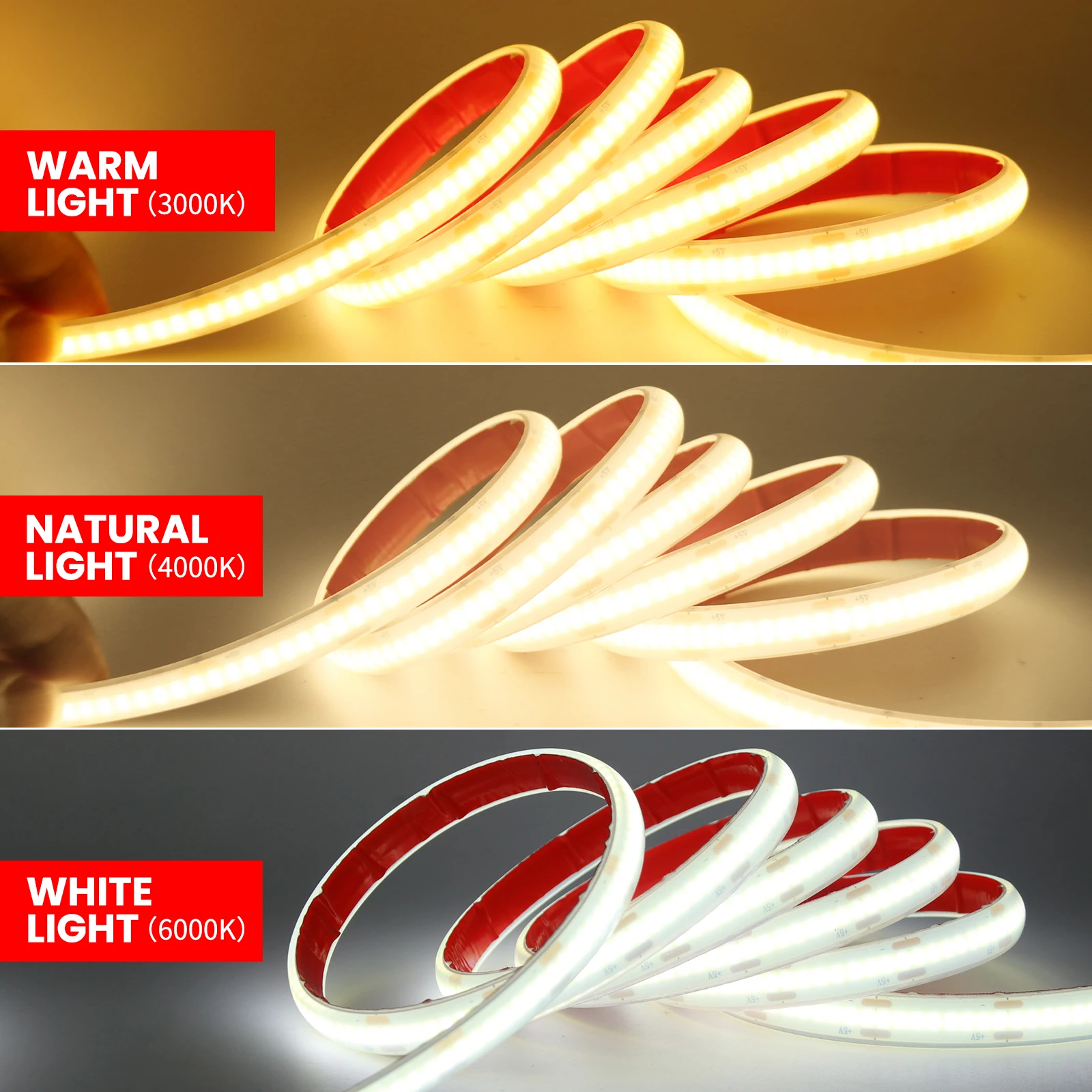 배터리 구동 5V LED COB 라이트 스트립 모션 센서 유연한 다이오드 테이프 320LED/m IP68 방수 선형 조명 백라이트
