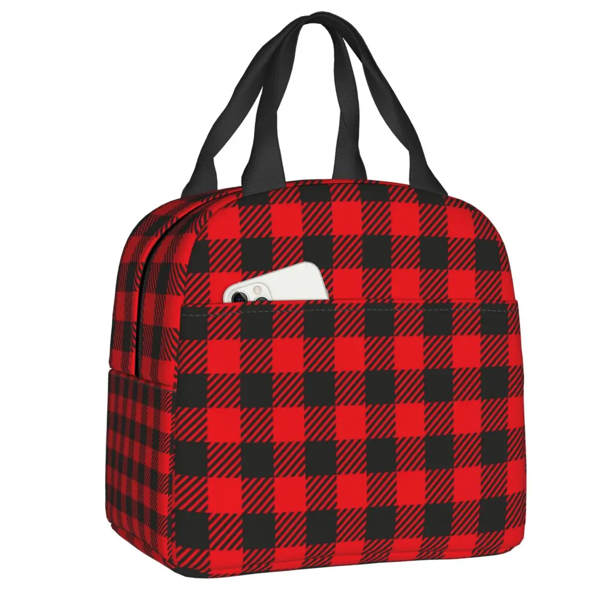 

Luxury Checkered Plaid Lunch Bag Geometric Gingham Portable Cooler Thermal Insulated Lunch Box for Women Kids School Food Bags