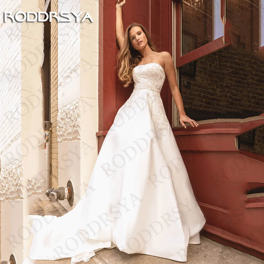 

RODDRSYA Vestido De Novia 2024 Strapless Wedding Dress A Line Bride Elegant Backless Appliques Satin Lace Bridal Gown Sleeveless