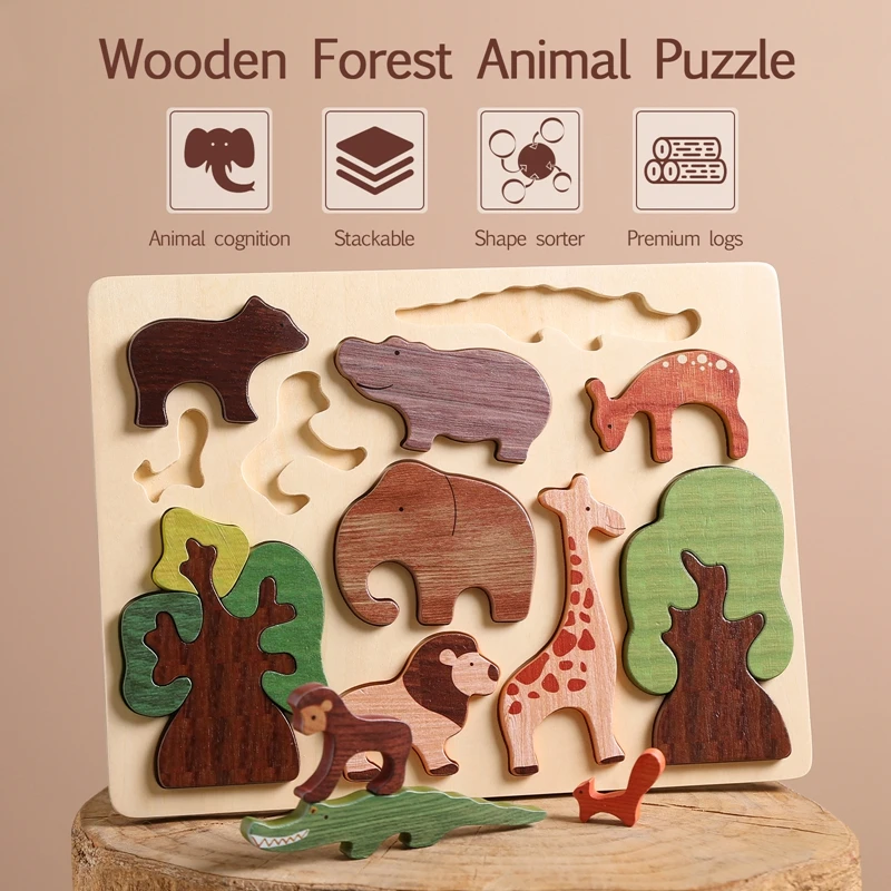 

Baby Toys 3d Wooden Puzzle Forest Animals Jigsaw Puzzle Board Early Educational Montessori Wooden Toys for Children Gifts