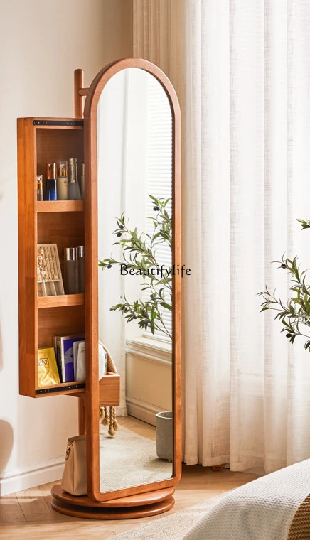 

Floor Rotating Full-Length Mirror Bedroom Portable Simple Solid Wood Hanger Integrated Mirror