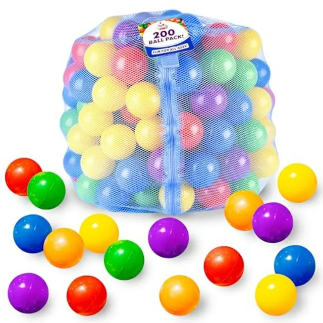 200 Premium Crush-Resistant Play Balls for Ball Pits Non-Toxic, BPA and Phthalate Free Vibrant Assorted Colors with Zippered St