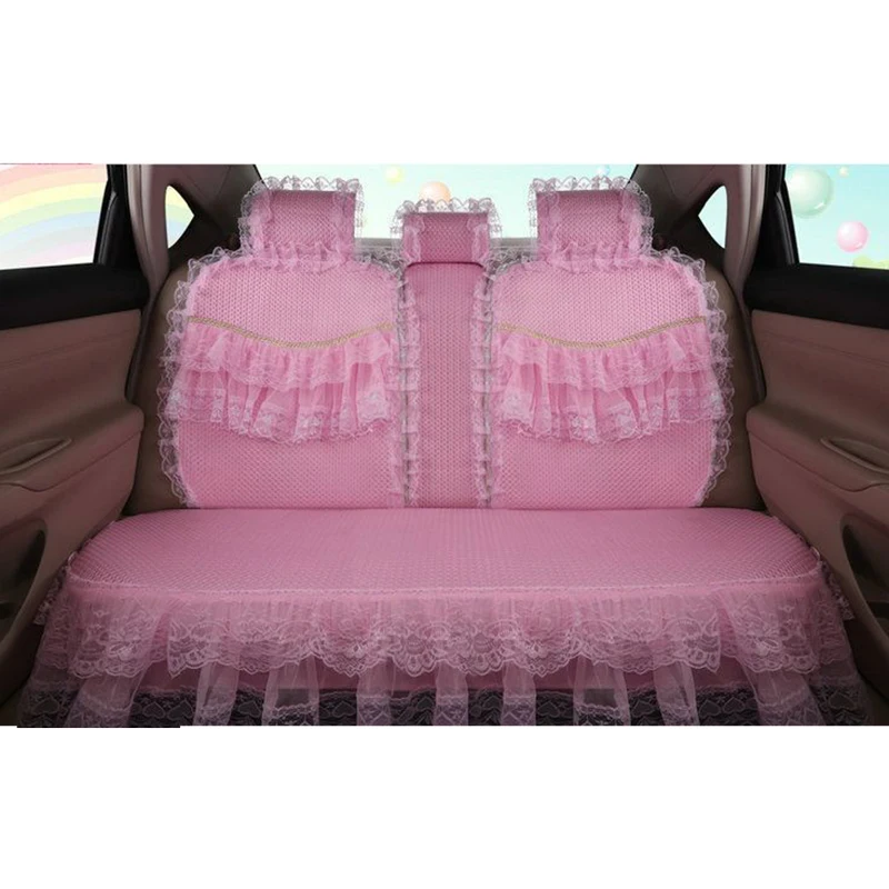 Universal Cute Pink Car Seat Covers Sets For Women Girls Full Set Interior Kawaii Decoration Protector Accessories For BMW Audi