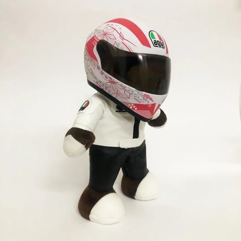 Adorno de exhibición de regalo para amigo, casco, oso, muñeca de peluche, motocicleta, vehículo eléctrico, adorno
