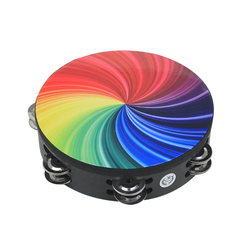 

8 Inch Tambourine Colorful Kids Toy Wooden Hand Held Tambourine Drum Bell Percussion Instrument Children's Musical Gift