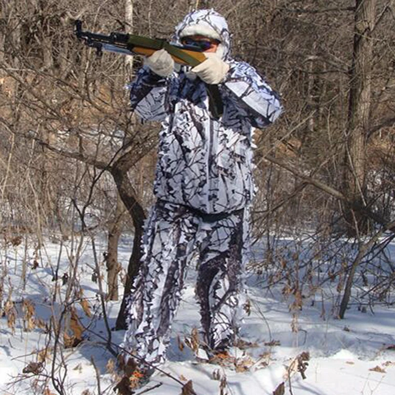 Erwachsene 3D weiße Schnee Pflaumenbaum Ghillie Anzug Jäger
