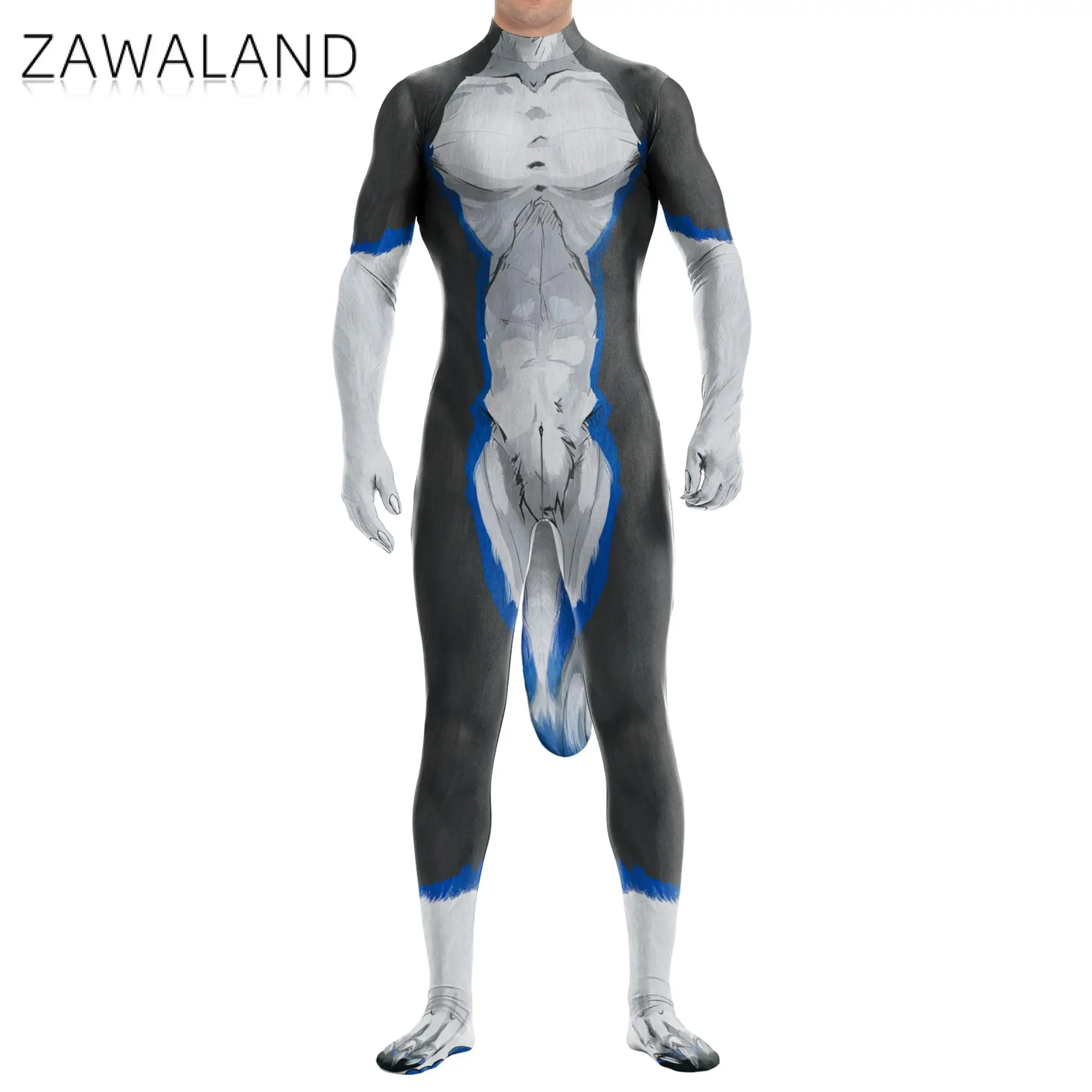Cosplay Costume Zawaland Wolf Petsuit Men Animal Cosplay Costume Fancy Carnival Zentai Bodysuit with Tail Crotch Zipper Jumpsuit Holiday Clothes cosplay costume