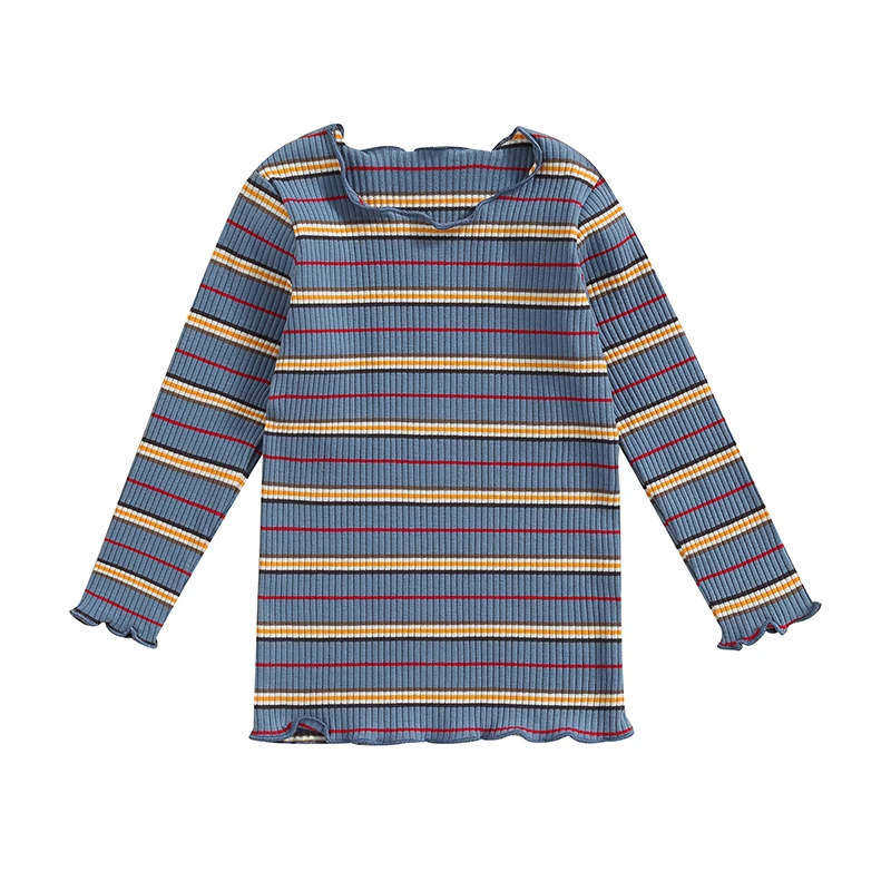 

Baby Girl Kint Tops Casual Stripe Print Lettuce Trim Long Sleeve Tops Pullovers for Toddler