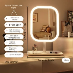 Illuminated Touch - Control Vanity Mirror with Adjustable Stand and Integrated Storage Tray (White tricolor)