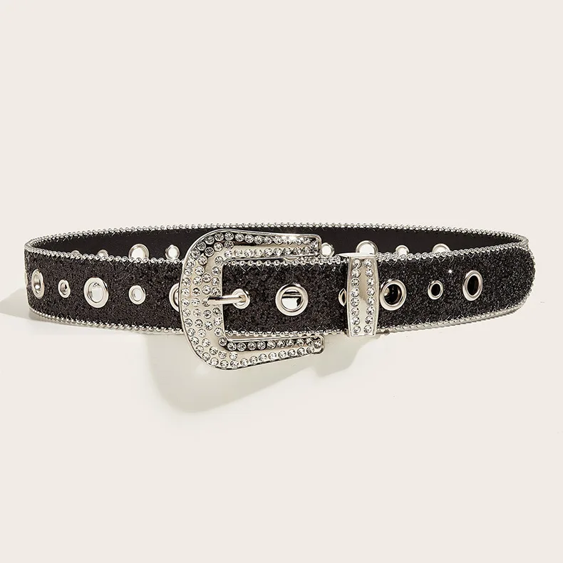 Rhinestone Western Cowgirl Belt - Y2K Sparkling PU Leather Accessory for Women