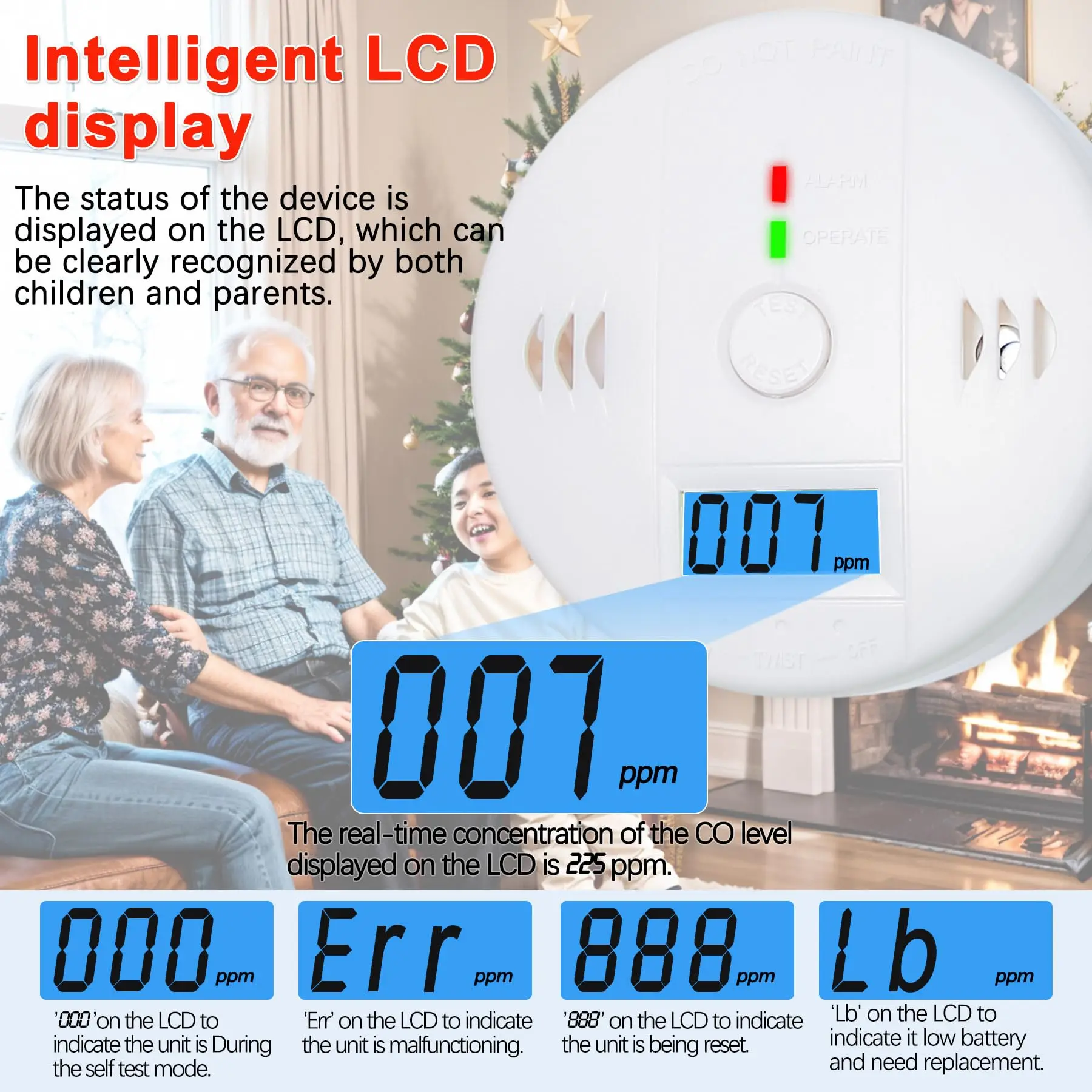 Carbon Monoxide Smoke Detector CO and Smoke Alarm Combination CO Alarm Fire Alarm for Home and Kitchen 2 in 1 carbon monoxide alarm smoke alarm
