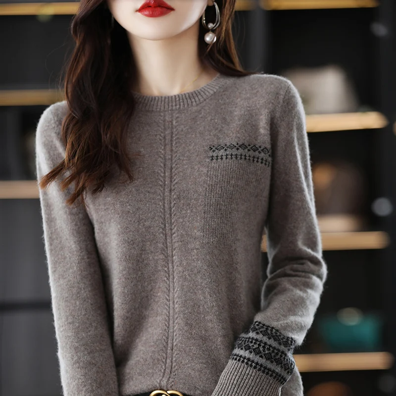 SZDYQH Womens Sweater 2022 New Fashion O-Neck Knitted Jumper 100% Pure Wool Long Sleeve Sweaters Female Casual Pullo
