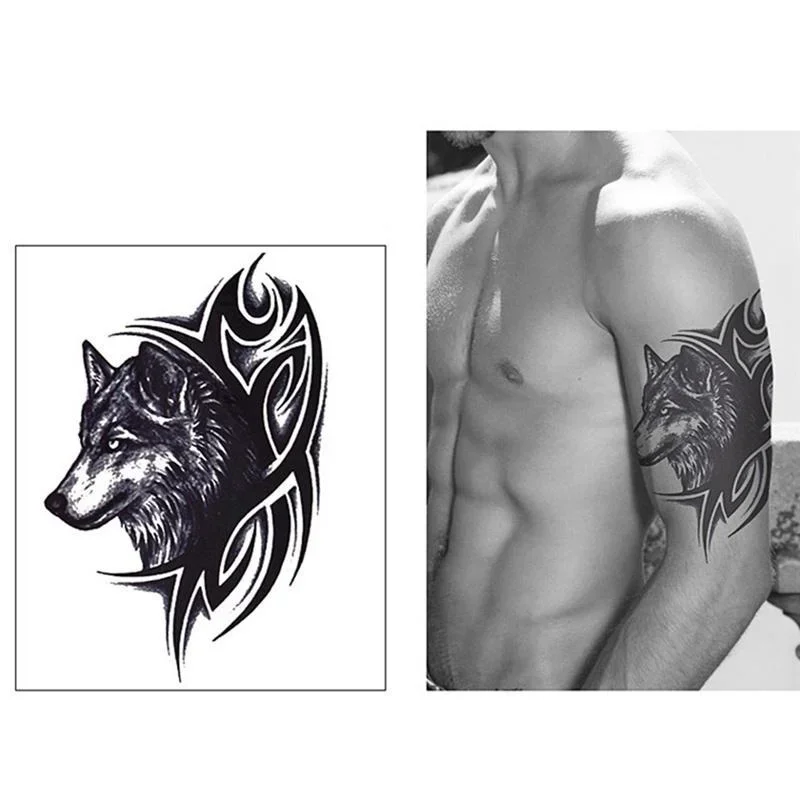 

Temporary Tattoo Sticker Waterproof Body Art Fake Removable Wolf Head Flower Arm