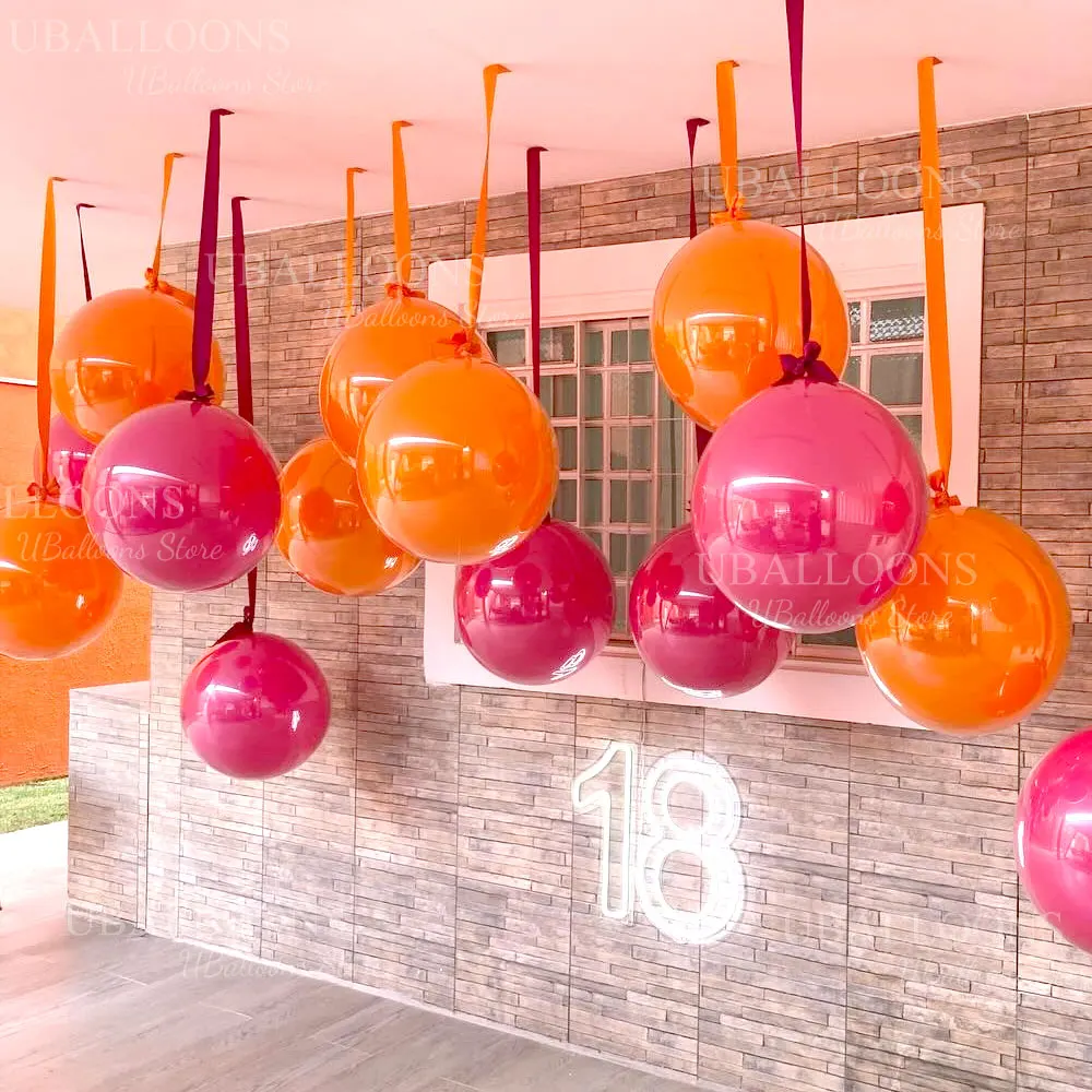 Vibrant Orange and Hot Pink Balloons with Satin Ribbon Bows - Set of 10 for Celebrations and Decor