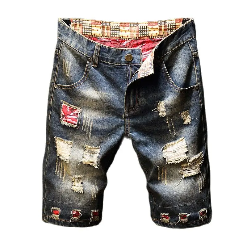 Wholesale 2022 Summer Casual Low Rise Male Denim Shorts Vintage Blue Trendyol Ripped Hole Kpop Cowboy Cargo Pants biker jeans Jeans