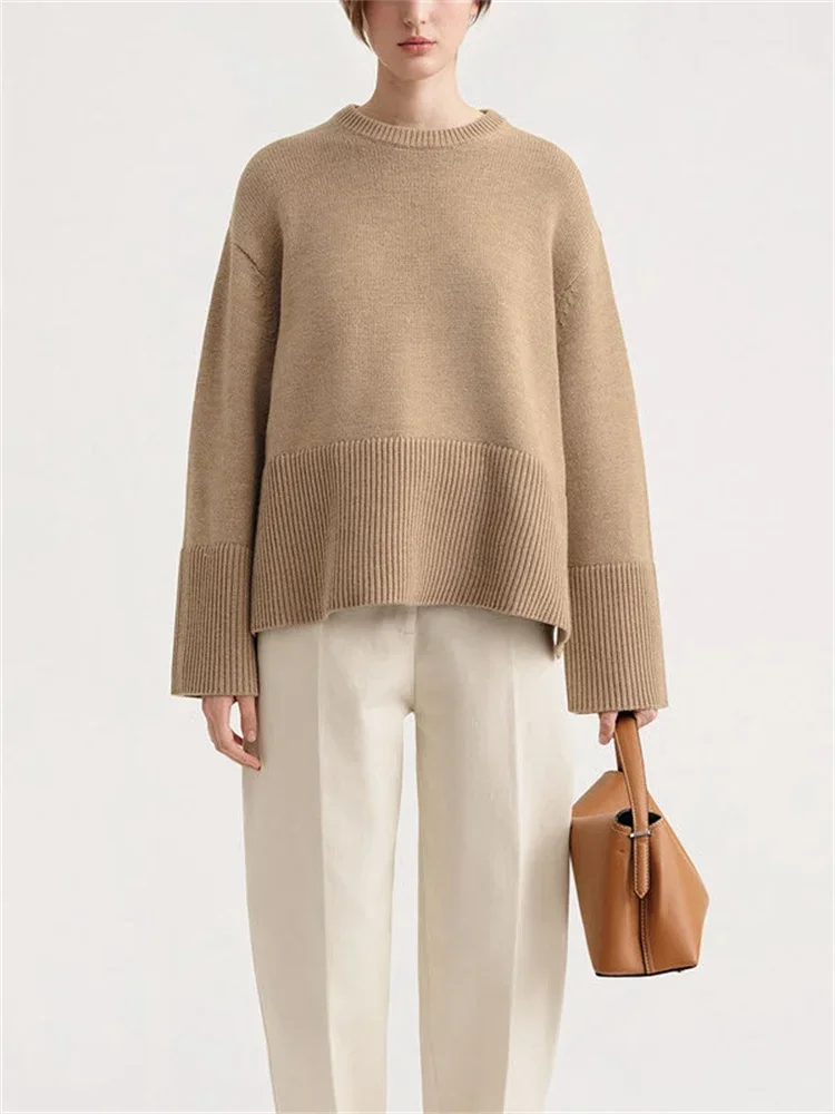 

Women Sweater Solid Loose Casual All-match 2024 Early Spring O-neck Long Sleeve Jumper