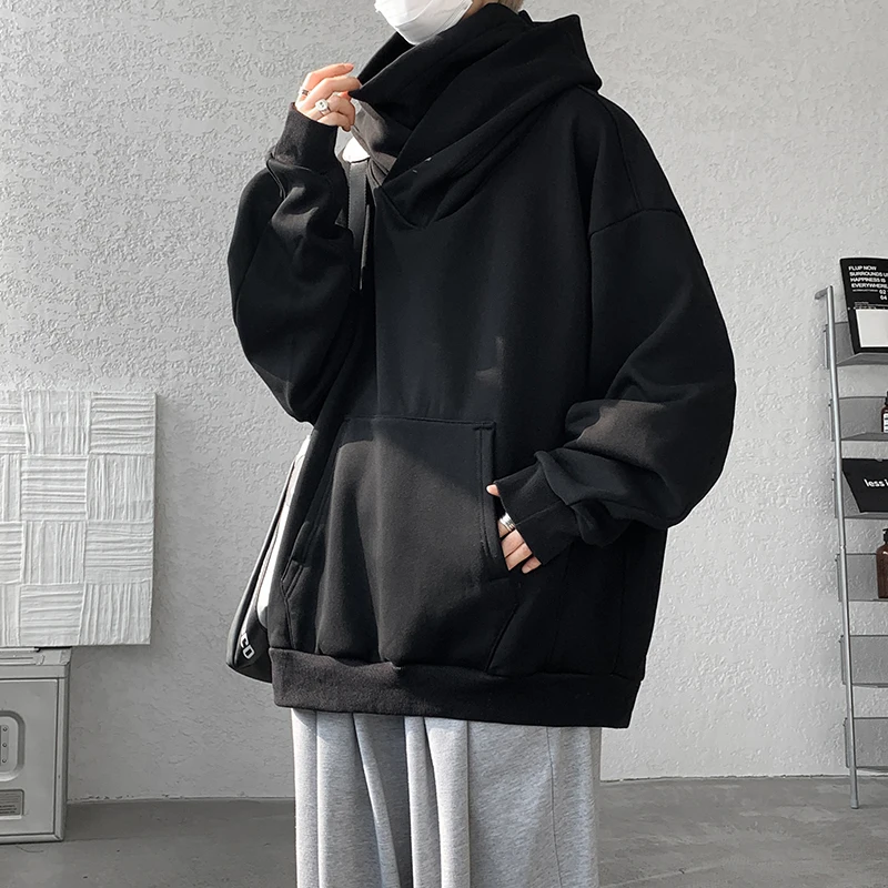 Solid Color Hoodies Plus Size Mens Pullover Hoodie Plain Color Hooded Long Sleeve Sweatshirt with Pockets 8XL 7XL 6XL