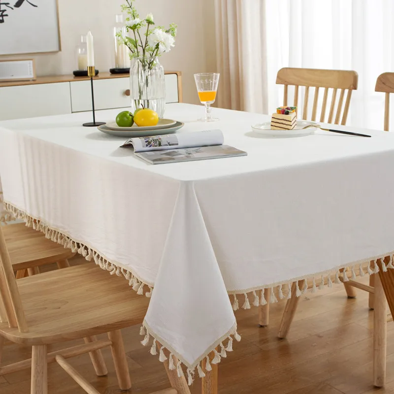 

Tassels Stitching Tablecloth Cotton Fabric Table Cloth Washable for Wedding Party Dining Banquet Decoration Luxuriou Table Cover