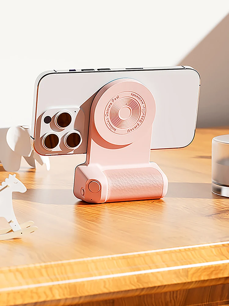 마그네틱 카메라 핸들 셀카 거치대 보조배터리 핸드헬드 휴대폰 셀카 장치, 안드로이드 및 iOS용 블루투스 호환, 3300mA, 3-in-1