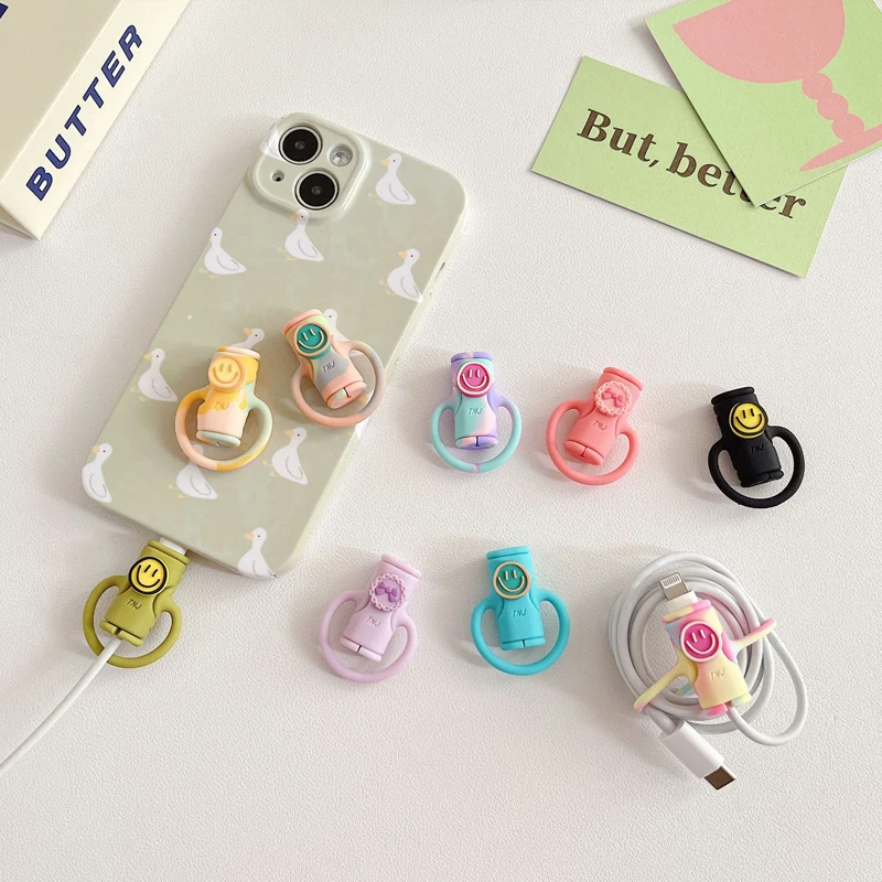 

Data Cable Protective Sleeve Smile 2 in 1 Earphone Wire Cord Protection Cover Apple Charging Cable Silicone Protective Case