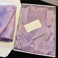 Pyjama de luxe léger en soie glacée de haute qualité pour femme, ensemble de maison à manches longues, vêtements de nuit en Satin, Style printemps et automne 5