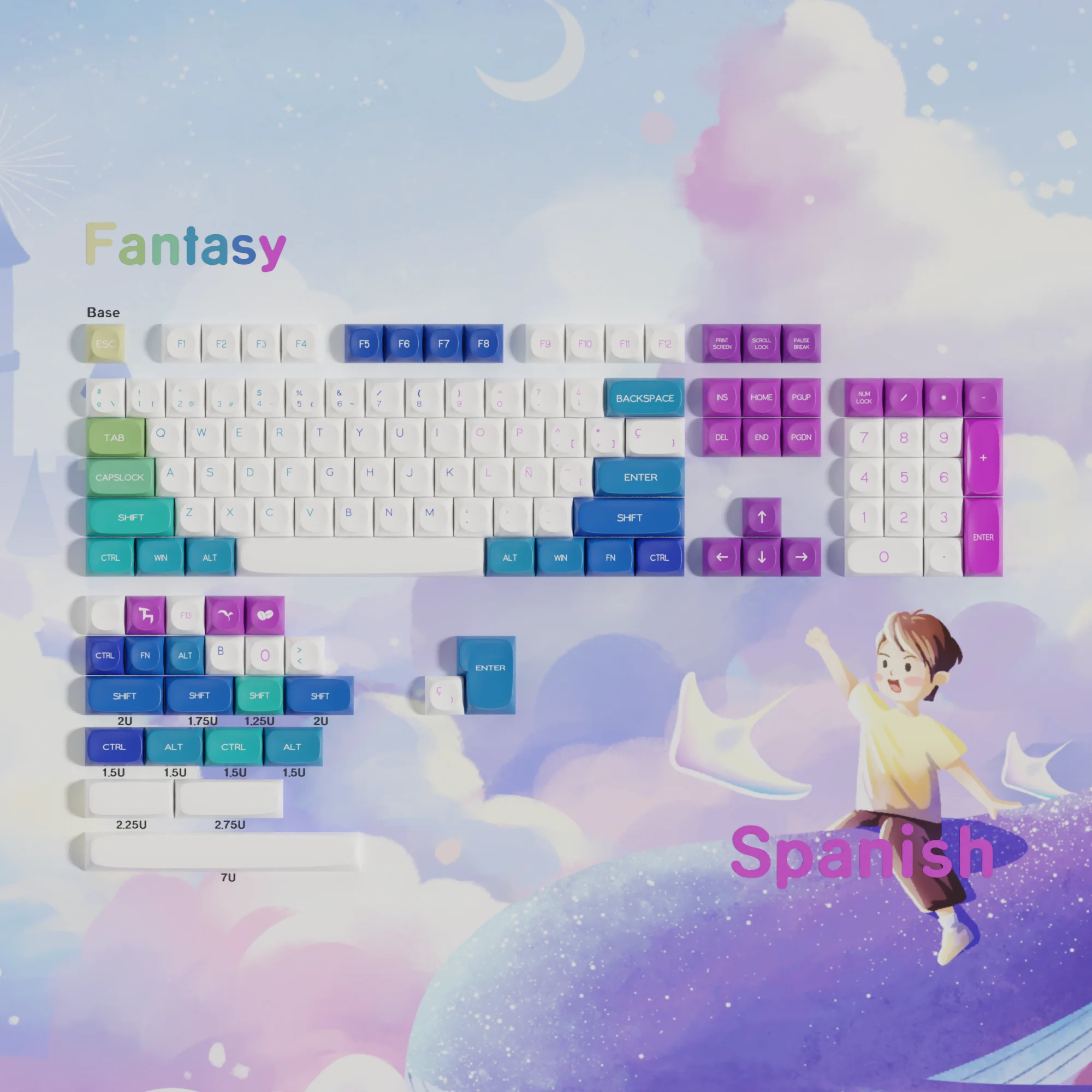 Fantasy PBT Keycaps for Spanish ISO Layout - MOA Profile, 5-Sided Dye-Sub Printing