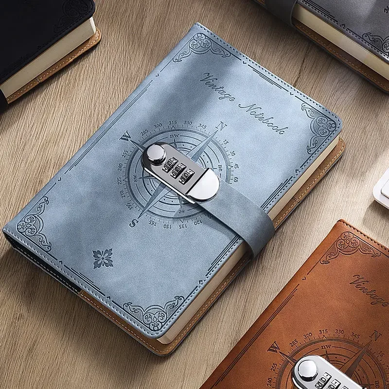 

Creative Ledger Book Binder Student Hand Stationery Thickened With 2023 Pages 200 Notebook Notepad Lock Retro Password Diary