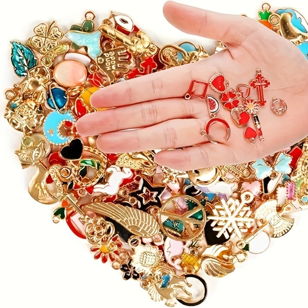 Alloy Pendants 20/30/50/100pcs Mixed Style Gold-plated Drip Oil Used for DIY Jewelry