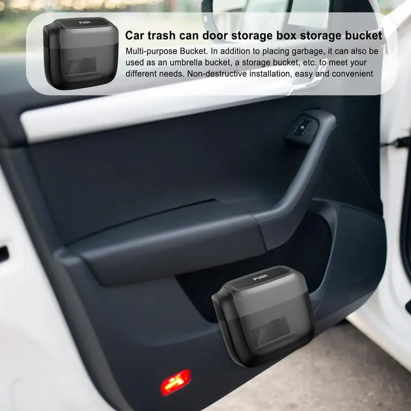 Car Trash Bin Hanging Vehicle Garbage Dust Case Storage Box Plastic Pressing Square Trash Can With Lid Auto Interior Supplies