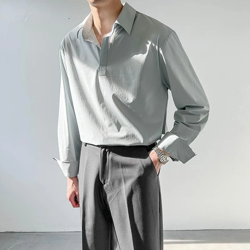 

Men's Shirt Long-sleeved Korean Fashion Business Professional Work Collared Clothing Casual Suit Shirt Loose Top Quality C25