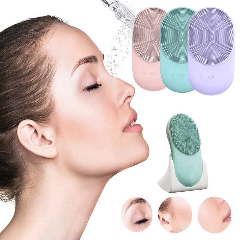 

2in1 Silicone Electric Facial Cleansing Brush Deep Absorb Refreshing Skin Care Massage Sonic Vibration Makeup Brush With Stand