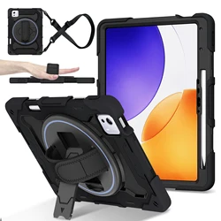 Durable 360° Rotating Kids Safe Rugged Stand Case - Shockproof Silicone Armor Cover for Pad 7S Pro 12.5 2025 (Black - With Strap)