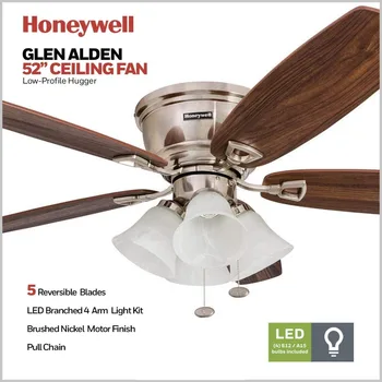 52 inch classic embedded indoor LED ceiling fan with light, zipper, quick 2-hanging dual facing blade reversible motor 2