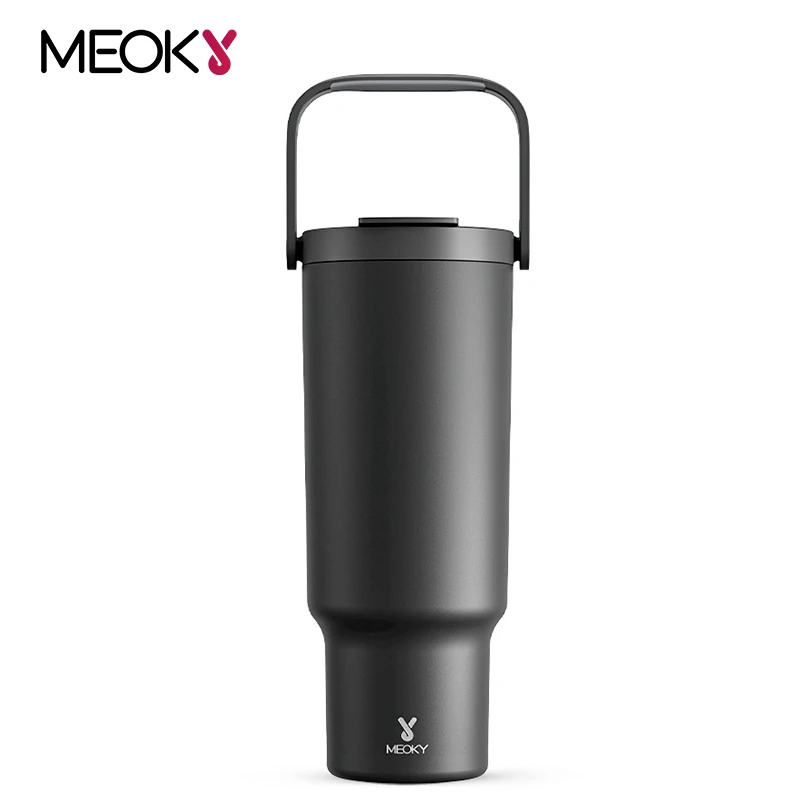

Meoky 40oz/1182ml Tumbler With Handle Stainless Steel Coffee Termos Cup Car Mugs Travel Casual New Black Simple Vacuum Cup Gifts