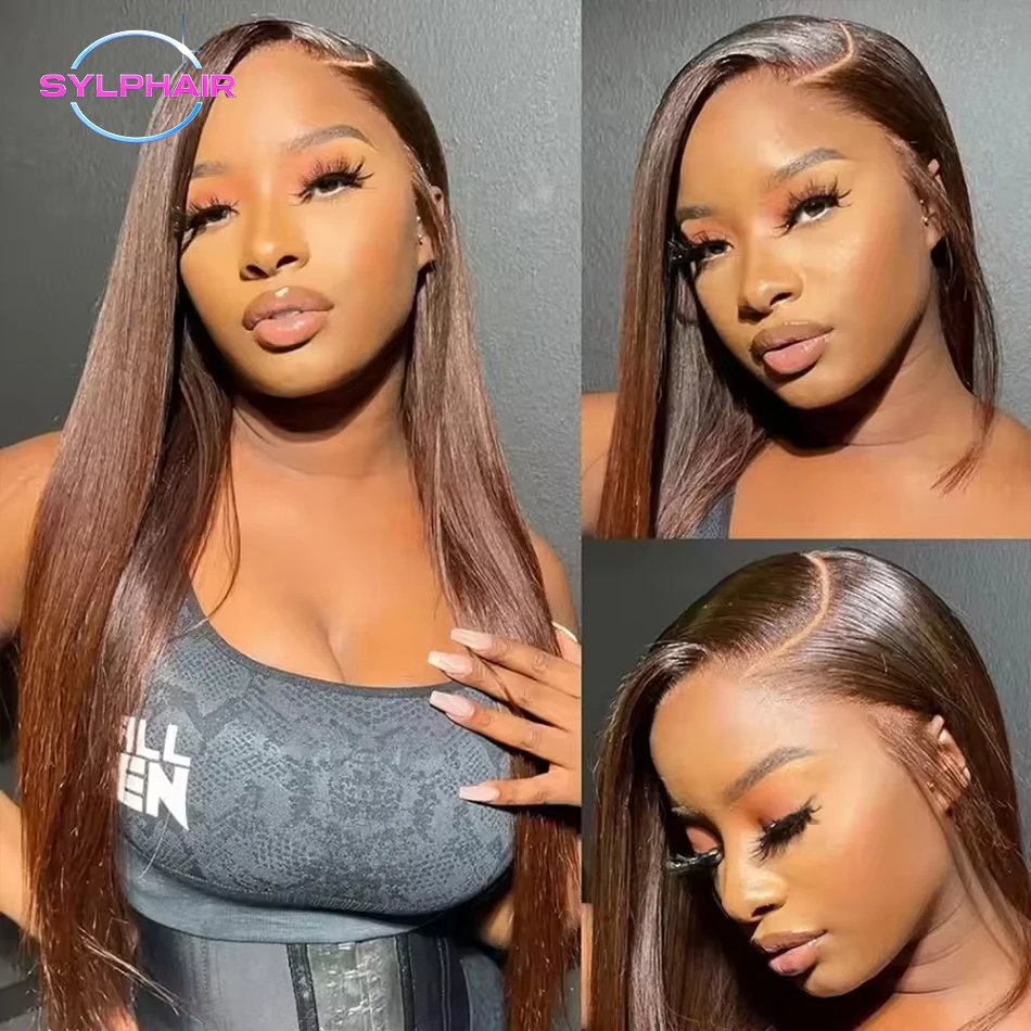 13x6 HD Chocolate Brown Straight Lace Front Wigs Human Hair 30 Inch 200% HD Transparent Lace Frontal Wig Brown Wigs For Women 2