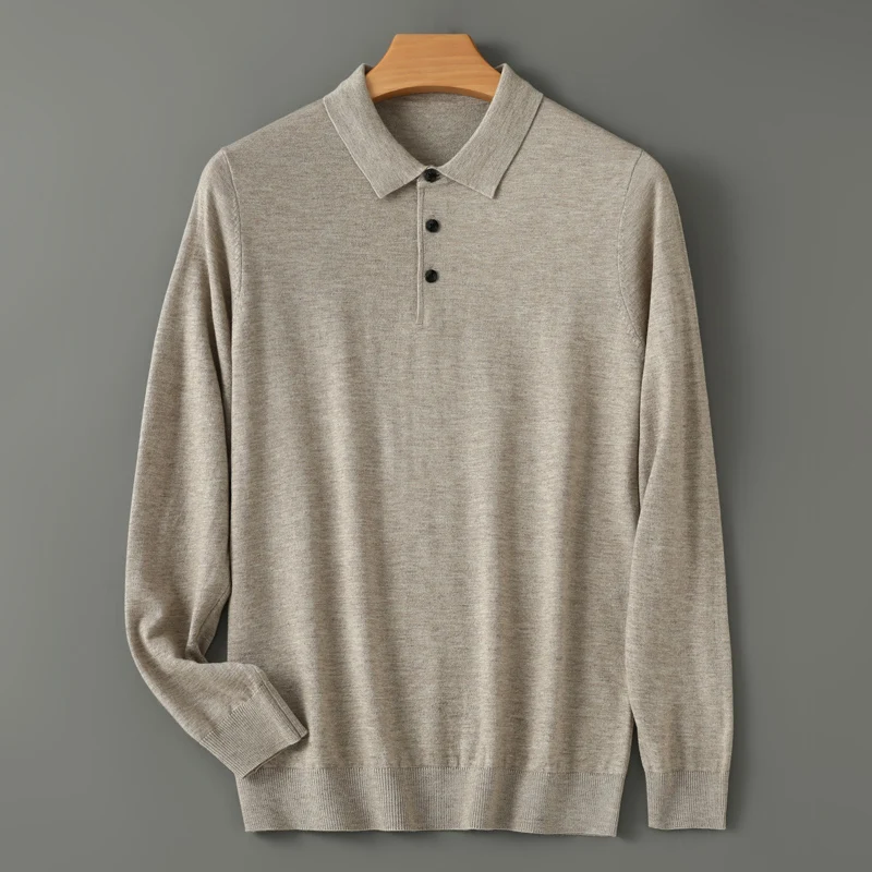Men's Merino Wool Sweater Polo Collar Pullover Autumn Winter New Cashmere Knitwear Casual Loose Men's Shirts Tops Warm Soft 2