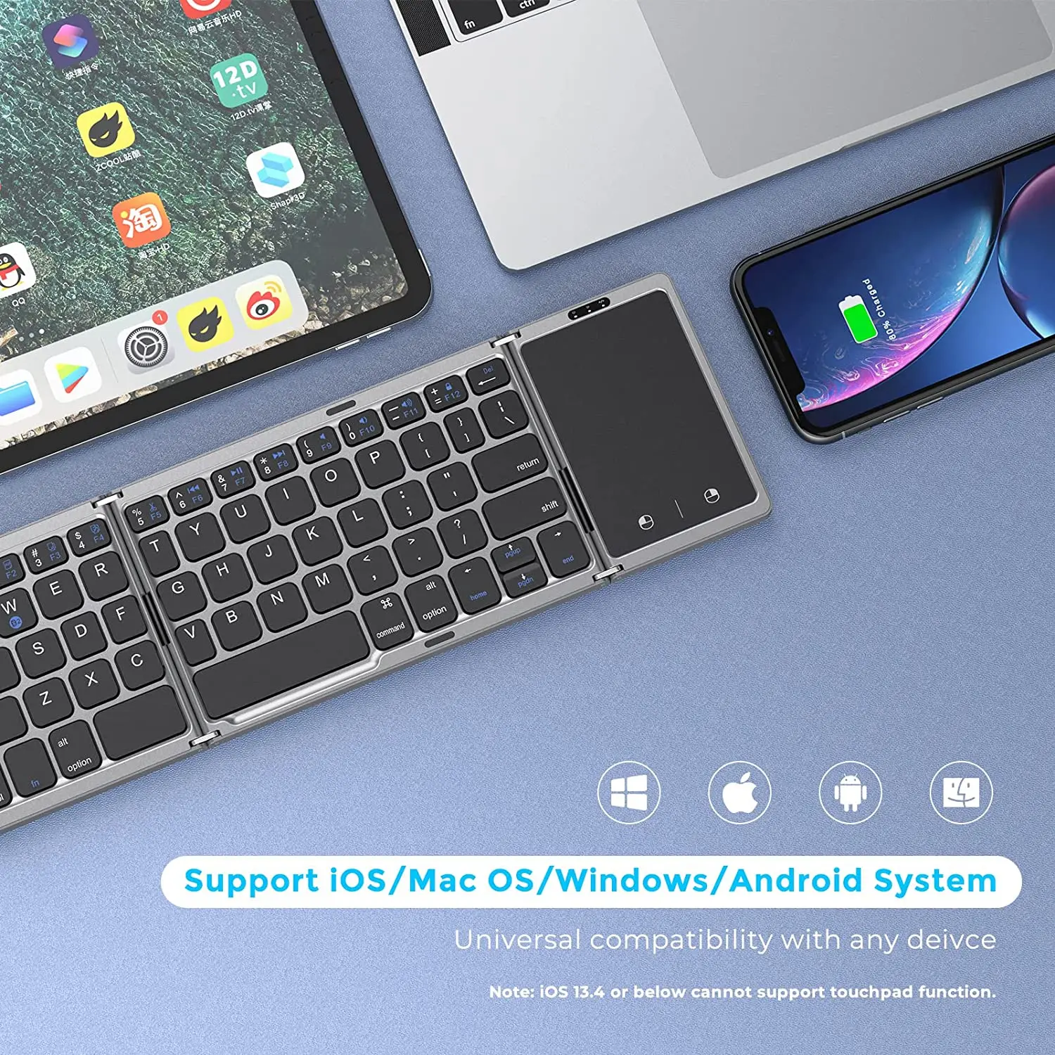 Seenda Dobrável Teclado Bluetooth Sem Fio Recarregável