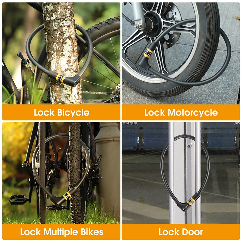 WEST BIKING Password Key Bicycle Lock Anti-theft 4 Digit Code MTB Road Bike Cable Lock Steel Scooter Safety Lock Accessories